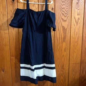 Tommy Hilfiger Navy and White Off-Shoulder Dress